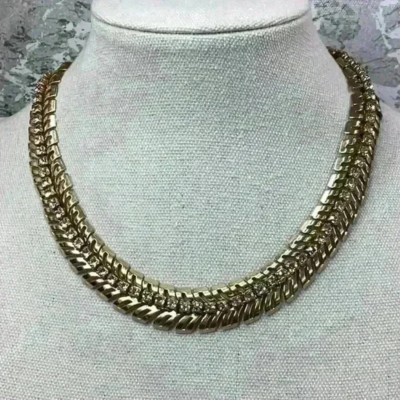 Vintage Duane Gold and Glass Rhinestone Necklace - Picture 1 of 3